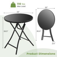 Giantex 23 Inch Round Bistro Table, Patio Folding Cocktail Table With Tempered Glass Tabletop, Heavy-Duty Metal Frame, Outdoor Portable Bistro Table For Deck, Backyard, Poolside