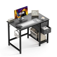 Sweetcrispy Computer Desk 40 Inch Home Office Writing Work Pc Table Study Gaming 2Tier Drawers Storage Shelf Side Headphone Hoo