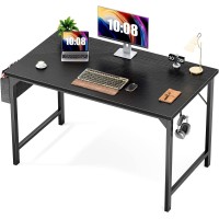 Sweetcrispy Office Desk Small Computer Desk 40 Inch Writing Study Work Desk With Storage Bag & Iron Hook Wooden Desk Modern Simple Style Home Bedroom Table - Black
