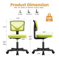 Sweetcrispy Armless Desk Chair Small Home Office Chair With Wheels Mesh Low Back Task Chair With Lumbar Support And Wheels A