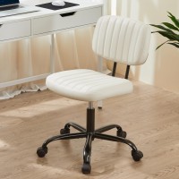 Sweetcrispy Small Office Computer Desk Chair With Wheels And Lumbar Support Comfy Cute Armlees Pu Leather Vanity Rolling Swuvel