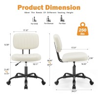 Sweetcrispy Small Office Computer Desk Chair With Wheels And Lumbar Support Comfy Cute Armlees Pu Leather Vanity Rolling Swuvel