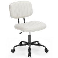 Sweetcrispy Small Office Computer Desk Chair With Wheels And Lumbar Support Comfy Cute Armlees Pu Leather Vanity Rolling Swuvel