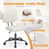 Sweetcrispy Small Office Computer Desk Chair With Wheels And Lumbar Support Comfy Cute Armlees Pu Leather Vanity Rolling Swuvel