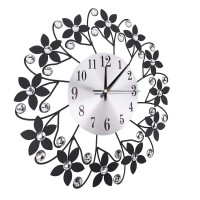 Wall Clock Modern for Mute Bedroom Room Flower for Crystal Decoration Adornment Decorated Wall Clocks