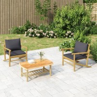 Vidaxl 3 Piece Patio Lounge Set With Dark Gray Cushions Bamboo