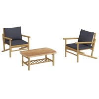 Vidaxl 3 Piece Patio Lounge Set With Dark Gray Cushions Bamboo