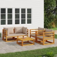 Vidaxl Solid Acacia Wood 5 Piece Patio Lounge Set With Sturdy Table And Comfortable Cushions In Taupe - Flexible Modular Design Farmhouse Style Outdoor Furniture Set