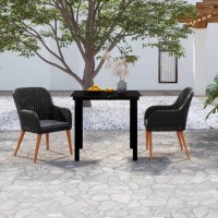 Vidaxl Black Patio Dining Set - 3 Piece Outdoor Furniture Set With Cushions - Poly Rattan, Powder-Coated Steel, Solid Acacia Wood, Glass With Removable & Washable 100% Polyester Covers