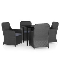 Vidaxl 5 Piece Patio Dining Set With Cushion - Durable Outdoor Furniture Designed For Comfort And Style, Made Of Powder-Coated Steel, Poly Rattan, And Glass - Black With Dark Gray Cushions