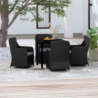 Vidaxl 5 Piece Patio Dining Set With Cushion - Durable Outdoor Furniture Designed For Comfort And Style, Made Of Powder-Coated Steel, Poly Rattan, And Glass - Black With Dark Gray Cushions