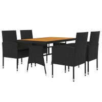 Vidaxl 5 Piece Patio Dining Set - Waterproof Outdoor Dining Furniture With Ergonomic Chairs And Solid Acacia Wood Table - Farmhouse Style, Black