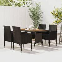 Vidaxl 5 Piece Patio Dining Set - Waterproof Outdoor Dining Furniture With Ergonomic Chairs And Solid Acacia Wood Table - Farmhouse Style, Black