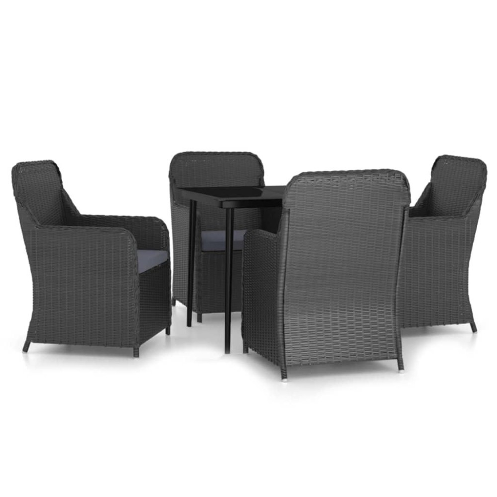 Vidaxl 5 Piece Outdoor Patio Dining Set - Comfortable Black Poly Rattan Chairs With Durable Steel Frames And Stylish Dark Gray Cushions - Easy Washing And Assembly
