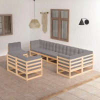 Vidaxl Patio Lounge Set With Cushions | Solid Pinewood And Polyester | Gray And Brown | Retro Style | Relaxation Outdoor Furniture