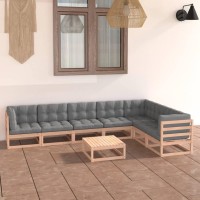 Vidaxl 8 Piece Patio Lounge Set With Cushions, Solid Pinewood Construct, Gray Cushions, Rustic Charm - Ideal For Patio, Garden, Outdoor Seating, Relaxation