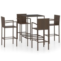 vidaXL 5 Piece Patio Bar Set Brown Poly Rattan with PowderCoated Steel Frame Tempered Glass Tabletop Outdoor and Stylish I