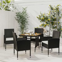 Vidaxl 5 Piece Patio Dining Set, Black Poly Rattan With Steel Frame, Cream White Cushions, Ergonomic Garden Chairs And Acacia Wood Table Top For Outdoor Use