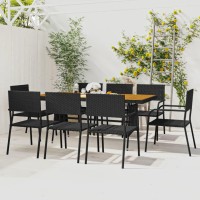 vidaXL Black Poly Rattan Patio Dining Set 9 Piece Outdoor Dining Table and Chair Sets with Sturdy Steel Frame and Acacia Wood