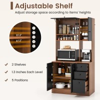 Silkydry 71??Buffet With Hutch, Freestanding Pantry Storage Cabinet With 3 Drawers, Adjustable Shelves, Kitchen Hutch With Microwave Countertop For Dining Room (Walnut & Black)