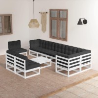 Vidaxl Outdoor Lounge Set - 10 Piece Patio Furniture With Cushions - Solid Pinewood And Polyester Fabric - White Structure And Anthracite Cushions