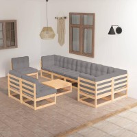 vidaXL 10 Piece Patio Lounge Set with Cushions Solid Pinewood 3076689