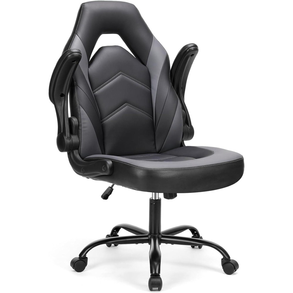 Sweetcrispy Computer Gaming Desk Chair Ergonomic Pu Leather With Comfy Lumbar Support Height Adjustable Rolling Desk With Fli