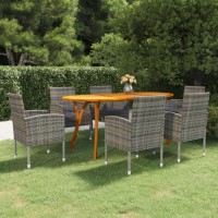 Vidaxl Modern Outdoor Patio Dining Set In Anthracite - 7 Piece Set With Solid Acacia Wood Table And Pe Rattan Chairs With Padded Cushions