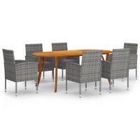 Vidaxl Modern Outdoor Patio Dining Set In Anthracite - 7 Piece Set With Solid Acacia Wood Table And Pe Rattan Chairs With Padded Cushions