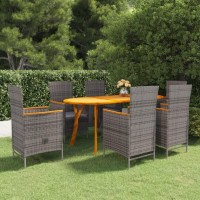Vidaxl Modern 7-Piece Patio Dining Set, Solid Acacia Wood & Pe Rattan Chairs, With Comfortable Cushions, Easy Maintenance, Stylish Design, Suitable For Patio Space
