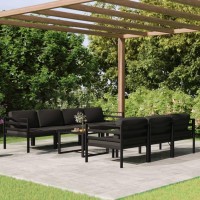 Vidaxl Anthracite Aluminum Patio Lounge Set - Versatile 8 Piece Outdoor Seating With Cushions - Resistant, Weather-Resistant, And Lightweight Furniture With Comfortable Pillows