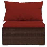 Vidaxl 7-Piece Outdoor Lounge Set With Cushions, Poly Rattan Patio Furniture Set With Modular Design, Water-Resistant Pe Rattan And Powder-Coated Steel Frame, Brown With Cinnamon Red Cushions