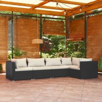 vidaXL 5 Piece Patio Lounge Set with Cushions Poly Rattan Black 3101687