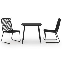 Vidaxl 3-Piece Patio Dining Set - Modern Outdoor Furniture With Glass Tabletop - Weather-Resistant Poly Rattan And Powder Coated Steel - Black