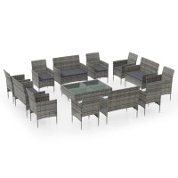 vidaXL 16 Piece Patio Lounge Set with Cushions Poly Rattan Gray 3095960