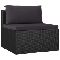 Vidaxl Outdoor Poly Rattan 7 Piece Lounge Set With Cushions - Sleek Black Patio Furniture Set - Modern Design With Tempered Glass Coffee Table