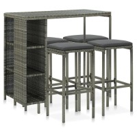 Vidaxl - 5 Piece Patio Bar Set With Comfortable Cushions- Poly Rattan, Farmhouse-Modern Design, Gray Colored, Lightweight And Weather Resistant, Suitable For Gardens, Patios, And Terraces.