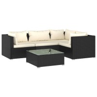 Vidaxl Patio Lounge Set, 5 Pieces, Weather-Resistant Pe Rattan, Modular Design, Black - Includes Comfy Cream Cushions And Glass-Top Coffee Table