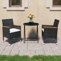 Vidaxl 3 Piece Black Patio Bistro Set - Poly Rattan And Tempered Glass, Include Comfortable Cushions And Foldable Table - Ideal For Small Outdoor Spaces