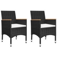 Vidaxl 3 Piece Black Patio Bistro Set - Poly Rattan And Tempered Glass, Include Comfortable Cushions And Foldable Table - Ideal For Small Outdoor Spaces