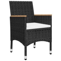 Vidaxl 3 Piece Black Patio Bistro Set - Poly Rattan And Tempered Glass, Include Comfortable Cushions And Foldable Table - Ideal For Small Outdoor Spaces