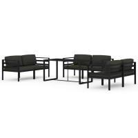 Vidaxl 7 Piece Outdoor Patio Lounge Set With Cushions - Aluminum Anthracite - Weather-Resistant Durable Furniture - Comfortable Modular Design