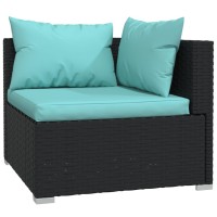 Vidaxl 10 Piece Patio Lounge Set With Cushions, Trendy Outdoor Seating Arrangement, Water-Resistant Pe Rattan Construction, Black With Water Blue Cushions