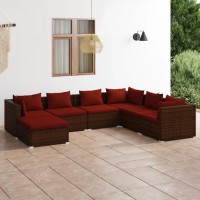 Vidaxl - 7 Piece Patio Lounge Set With Cushions - Poly Rattan, Outdoor Furniture, Brown, Comfortable Red Fabric Cushions, Sturdy Steel Frame, Enhancing Backyards And Patios.