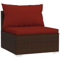 Vidaxl - 7 Piece Patio Lounge Set With Cushions - Poly Rattan, Outdoor Furniture, Brown, Comfortable Red Fabric Cushions, Sturdy Steel Frame, Enhancing Backyards And Patios.