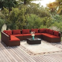 Vidaxl 10-Piece Patio Lounge Set - Modular Outdoor Furniture With Cushions - Made From Durable Pe Rattan And Powder-Coated Steel, Complete With Coffee Table