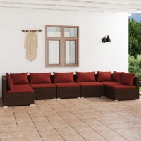 Vidaxl Outdoor Lounge Set - 7 Piece Set With Cushions - Brown Poly Rattan - Easy Assembly Patio Furniture