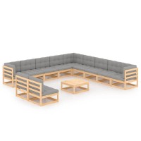 vidaXL 12 Piece Patio Lounge Set with Cushions Solid Pinewood 3076929