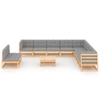 vidaXL 12 Piece Patio Lounge Set with Cushions Solid Pinewood 3076929