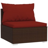 Vidaxl 5-Piece Outdoor Lounge Set With Cushions- Poly Rattan Patio Furniture Set- Brown & Cinnamon Red- Versatile Modular Sofa Seating Arrangement- All-Weather Garden Decking And Balcony Set